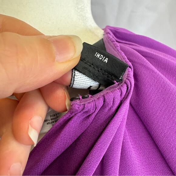 Oscar de la Renta Gathered Stretch Silk Blouse in Hyacinth - Size 4 - Picture 10 of 14